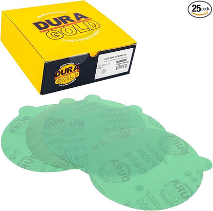 Dura-Gold Premium 6" Green Film PSA Sanding Discs - 2000 Grit (Box of 25) - Self Adhesive Stickyback Sandpaper for DA Sander, Detailing Finishing Cut Abrasive, Sand Automotive Paint Woodworking Wood
