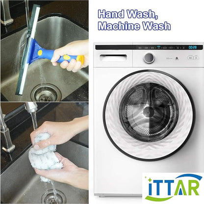 ITTAR Rotatable Window Washing Kit, Window Cleaner Squeegee with 60" Extension Pole, Rubber Squeegee & 2 Microfiber Scrubber Combo, Window Washing Equipment for Cleaning Shower, Windows, Car Glass