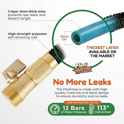 Flexi Hose Expandable Garden Hose with 8 Function Nozzle, 25FT - Lightweight Retractable Garden Hose, Water Hose - No-Kink Flexibility, 3/4 Inch Solid Brass Fittings and Double Latex Core