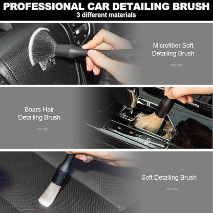 ThinkLearn Car Interior Detailing Kit, Car Cleaning Kit Interior, Including 7Pcs Auto Detailing Brush Set and Storage Bag, Car Accessories Supplies Tools for Auto Truck Cleaning