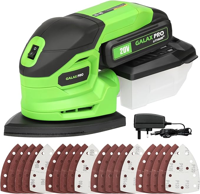 GALAX PRO Cordless Sander,2.0A Battery,12000 RPM Powerful Speed Detail Sanders with 20Pcs Sandpapers, Electric Mouse Sander for Tight Spaces Sanding in Home Decoration with Dust Box