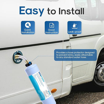 ICEPURE RV Water Filter system for Garden, RV, Pool, Camper, Marine, Boat Hose for Drinking, Car Washing, Gardening, Planting, Spa, Reduces Chlorine, Odors, with 1 flexible hose protector, 2PACK