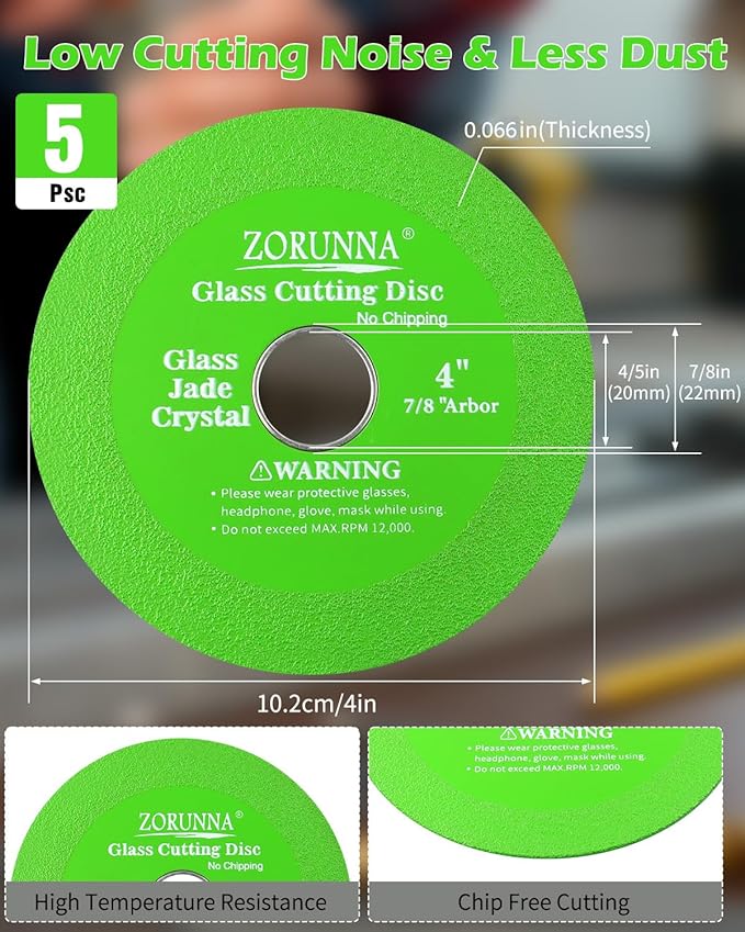 ZORUNNA 4inch Glass Cutting Disc Tool, Diamond-Edged Glass Tile Cutter, 3 Pcs Ultra-Thin Disco para Cortar Vidrio for Grinding Jade, Crystal, Wine Bottles, Tile.