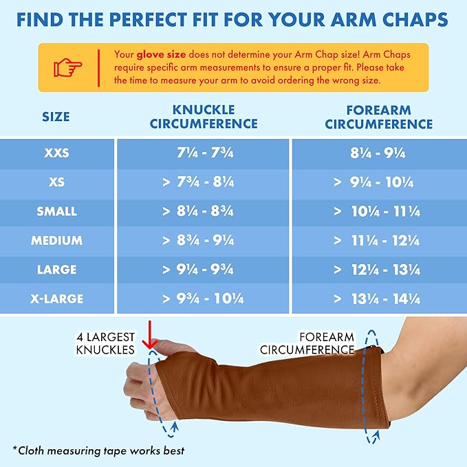 Arm Chaps Leather Protective Sleeves Arm Guard - Prevent Cuts, Scratches & Bruises - Genuine Cowhide - Ideal for Gardening & Construction - Left & Right Form-Fitting. Brown (1 Pair/XX-Small).