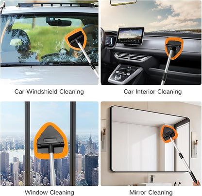 11pcs Windshield Cleaner Tool, Car Window Cleaning Wash Kit with 6 Reusable Microfiber Pads 2 Spray Bottles and Extendable Handles Auto Glass Wiper Kit, Orange