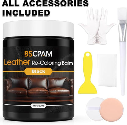 BSCPAM Black Leather Recoloring Balm, 12oz Leather Color Restorer for Couches, Leather Repair Kit for Furniture, Leather Dye for Leather Fade, Leather Repair Restore car seat