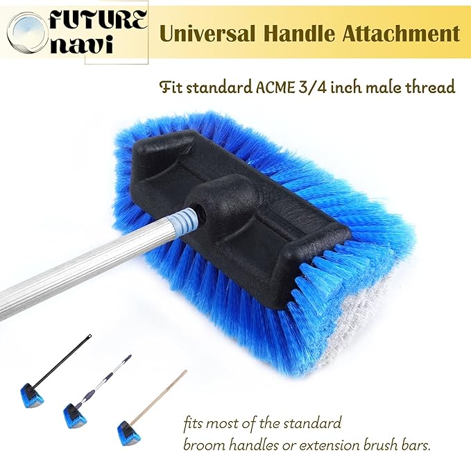10" Car Wash Brush 5-Sided Head with Soft Detailing Bristle for Cleaning Exterior, Wash Equipment for Truck, SUV, RV, Camper, Deck Boat, Van, Home Washing, Two-in-one Colors: Blue and Gray.