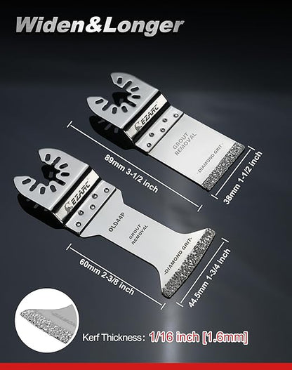 EZARC Diamond Oscillating Blade, Extra Long Reach Oscillating Multi Tool Saw Blades for Grout Removal, Cleaning Mortar, 3-Pack