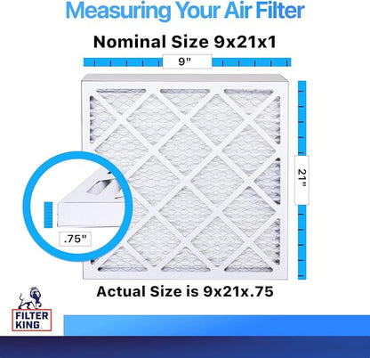 Filter King 9x21x1 Air Filter | 4-PACK | MERV 8 HVAC Pleated A/C Furnace Filters | MADE IN USA | Actual Size: 9 x 21 x .75"
