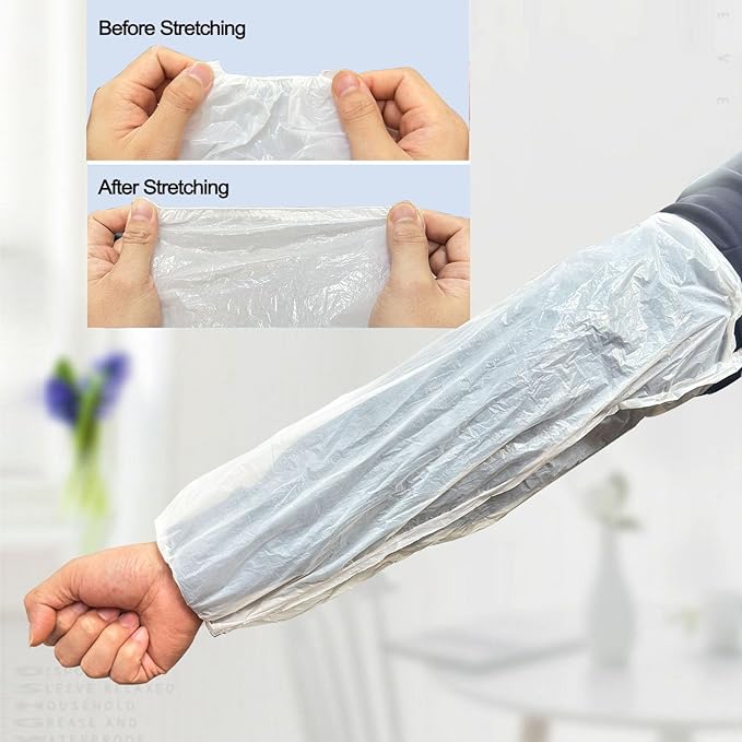 FIPASEN Disposable Oversleeves Covers, 200PCS Plastic Arm Sleeves Covers for Painting Repairing Cleaning Tattooing - White