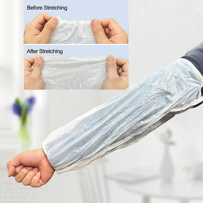 FIPASEN Disposable Oversleeves Covers, 200PCS Plastic Arm Sleeves Covers for Painting Repairing Cleaning Tattooing - White