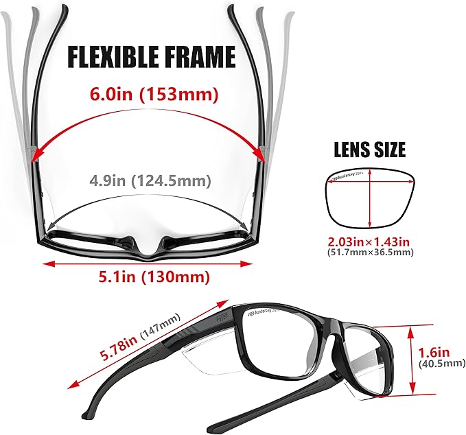 HTS HUNTERSKY TR90NZZ Safety Glasses with Side Shield Small Size Women Men ANSI Z87 Anti Fog Scratch Resistant Lab Pickleball