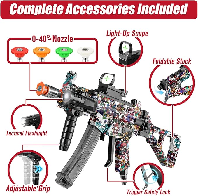 MP5 Model Pressure Washer Gun with Swivel & 4 Nozzles, 3600 PSI High Pressure Spray Gun with 3/8" Quick Connect Plug, Swivel Gun Compatible with Foam Cannon, Power Washer Accessories (Graffiti)