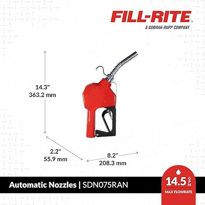 Fill-Rite SDN075RAN ¾" 3 to 15 GPM Automatic Standard Duty Fuel Transfer Nozzle, Red - For Gasoline, Diesel, Biodiesel up to B20, E15 & Kerosene