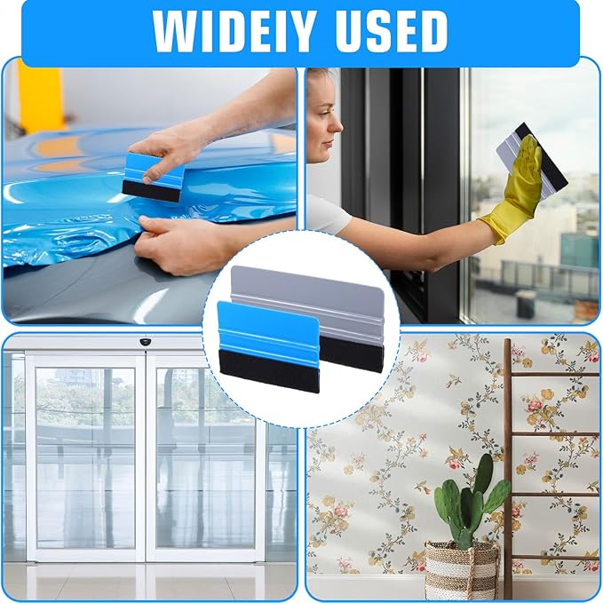20 Pack Vinyl Wrap Squeegee 4 Inch / 6 Inch Felt Edge Squeegee Window Film Tint Squeegee Decal Applicator Scraper Tool Wallpaper Smoothing Tool with 20 PCS Black Fabric Felt