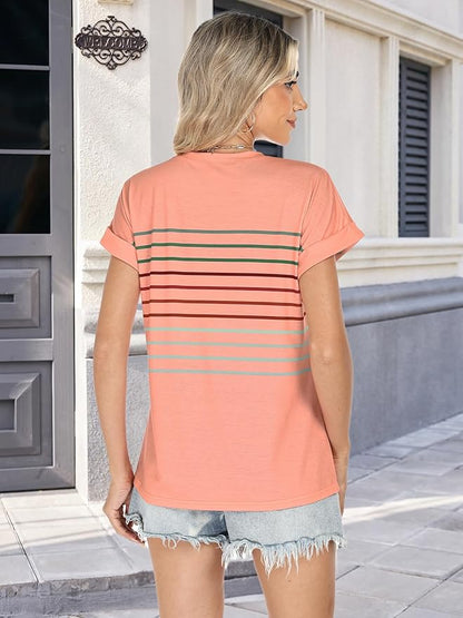 Womens Summer Tops Short Dolman Sleeve Crew Neck Striped Shirts Spring 2026 Fashion Beach Vacation Clothing