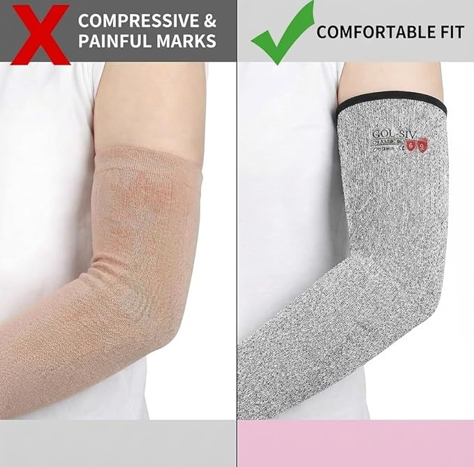 GOL-SIV Arm Protectors For Thin Skin And Bruising, Cut Resistant Sleeves For Men Women, A5 Level Farmer Sleeve For Gardening (Grey & Pink, 2pairs, 11.8 In)