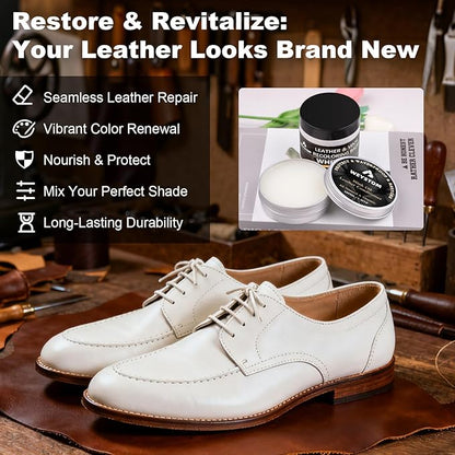 8.5 OZ Leather Recoloring Balm with 100ML Leather Conditioner - White Leather Repair Kit for Furniture, Leather Dye, Recolor, Renew, Repair & Restore Aged, Faded, Cracked, Peeling and Scuffed Leather