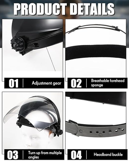 Tellegloww 8 Black Safety Face Shield for Grinding and Cutting, Full Impact Resistant Face Shield Mask for Work Chemical Woodworking (Black)