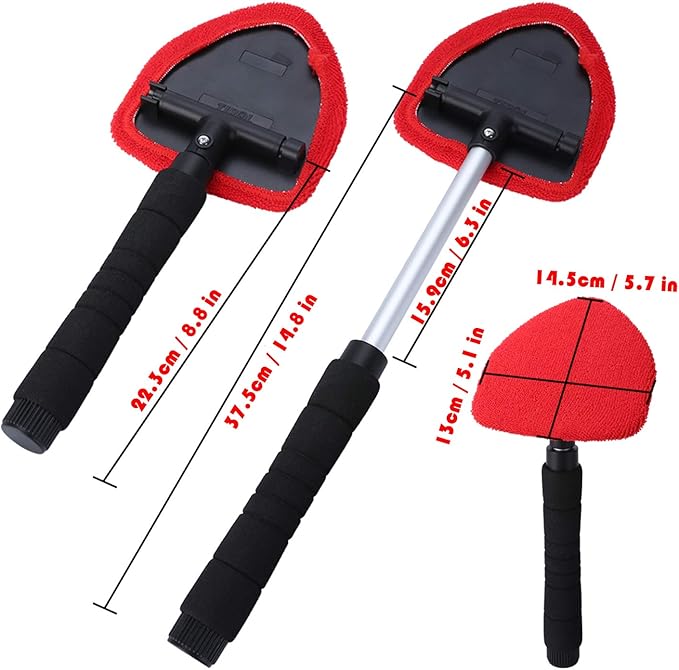 Windshield Cleaner Tool, Extendable Handle and Adjustable Triangular Shape Window Windshield Cleaner Kit, Car Windshields Washing Brush, with 2Pcs Washable and Reusable Pads