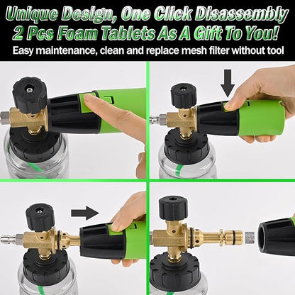 BEAR FORCE Innovative Pressure Washer Foam Cannon Pro+ (Thicker Foam, 3 Times of Life), 2026 Car Wash Snow Foam Blaster with One-Click Disassembly Technology + 1/4" Quick Plug, 34oz Bottle