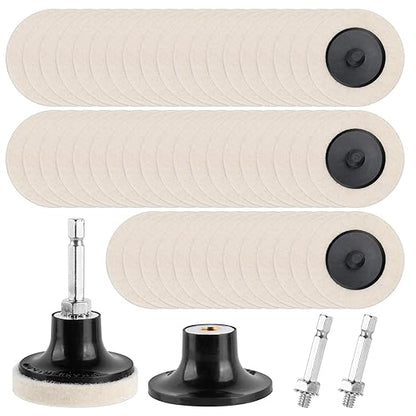 Supkiir 60Pcs 2 Inch Compressed Wool Polishing Wheels, Quick Change Buffing Wheels Sanding Discs with 1/4" Holder for Wood Metal Surface Burr Rust Paint Removal Restoration