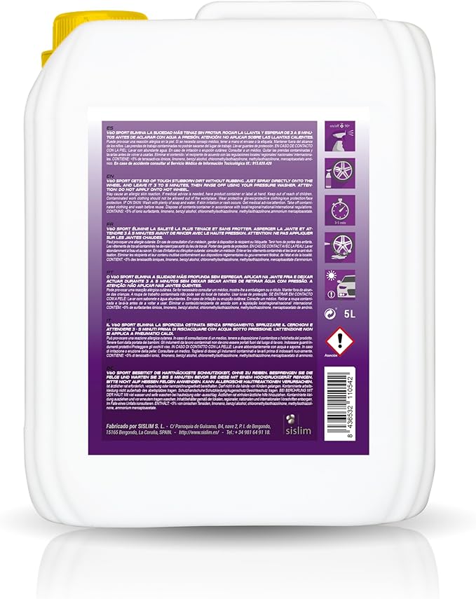 Sisbrill V60 Sport Wheel and Tire Cleaner Spray – pH Neutral Car Wheel Cleaner, Gecko Spray Effect, Safe Brake Dust Remover – 1.3 Gal