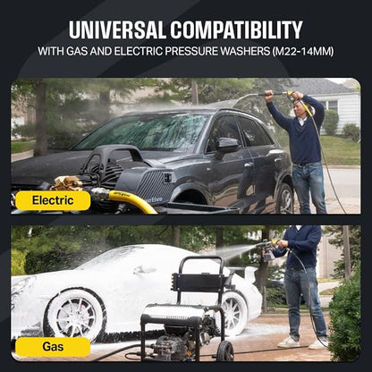 Active Pressure Washer Accessory Bundle, Adaptable for All Electric & Gas Pressure washers w/ M22-14mm Connections. Swivel Gun, Foam Cannon, Lance & 50’ Hose for DIY car wash & Professional Detailing