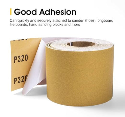 S SATC 320 Grit PSA Longboard Sandpaper 20 Yard Long Continuous Roll, 2-3/4" Wide Self Adhesive Stickyback Sanding Sheets for Automotive, Hand Sanding Blocks,Woodworking, Metal, Plastic