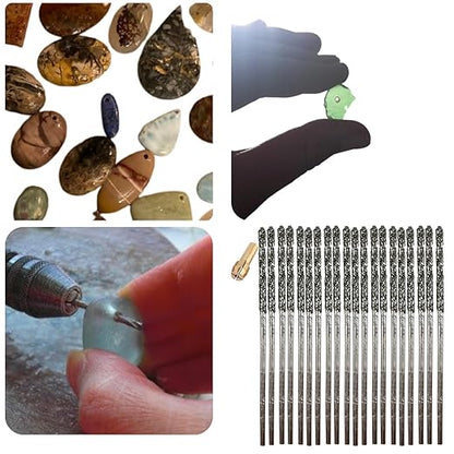 Diamond Drill Bits 1.5mm 20 Pieces Compatible with Dremel Collet Included Twist Tip Jewelry Beach Sea Glass Shells Gemstones Lapidary Ornament Bracelet Necklace Arts Crafts