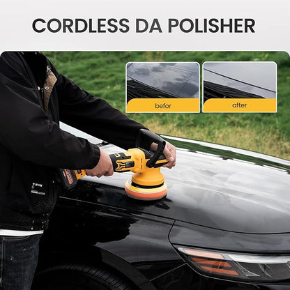 Cordless 6" DA Buffer Polisher Compatible with Dewalt 20V Battery(Tool Only), Brushless, 5500 OPM, 15mm/21mm Orbit, 6-Speed Random Orbital Car Polisher Waxer for Detailing