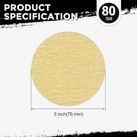 Kozelo 100 Pcs Sanding Discs 3 Inch 80 Grit Hook and Loop Random Orbital Sandpapers Suitable for Drywall Sander Wood Metal Furniture, Yellow