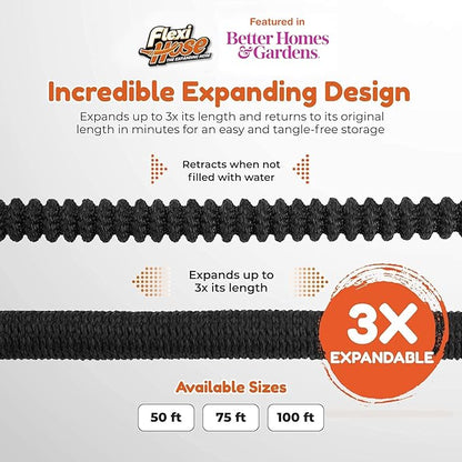 Flexi Hose Lightweight Expandable Garden Hose, 150FT -Retractable Garden Hose, Water Hose - No-Kink Flexibility, 3/4 Inch Solid Brass Fittings and Double Latex Core