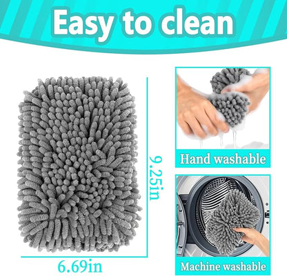 Microfiber Cleaning Cloths for Cars - 2 Pack Chenille Microfiber Wash Pads Gray Car Wash Pad for Gentle Cleaning of Cars Motorcycles Boats,Soft and Highly Absorbent,Easy to Clean and Reusable
