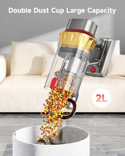 AIPOWAY Vacuum Cleaners for Home, 650W 55KPA Cordless Vacuum Cleaner, 75 Mins 2L Double Dustcup Stick Vacuum Cordless Rechargeable, Anti-Tangle & Wall Mount Charging, for Hard Floors Carpet Pet Hair