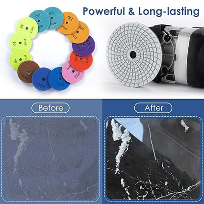 ZYZLE Diamond Polishing/Sanding Pads Wet/Dry 50-10000 Grit for Marble, Countertop, Quartz, Tile, Granite, Concrete, Stone - for Drill Grinder Polishers (5 INCH)