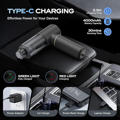 BSRCO Handheld Vacuum Cordless Rechargeable, Car Vacuum Portable Cordless with Strong Suction15Kpa, Hand Vacuum Ultra-Quiet (75dB), 21min Runtime, Lightweight (1.25 lbs) for Car, Pet Hair, Home