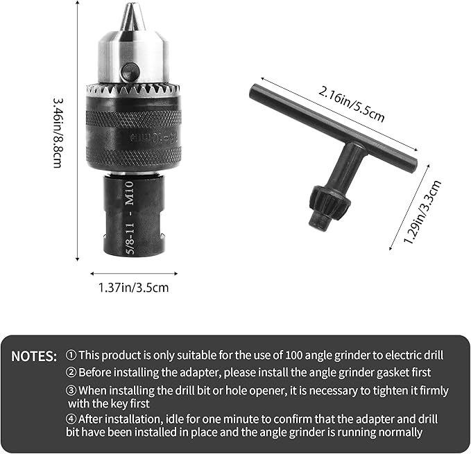 Kofdvdz 5/8-11 Angle grinding machine special conversion chuck, 1.5-10mm diameter metal drill chuck with fixed converter and quick replacement, stable use, can replace electric drill holes
