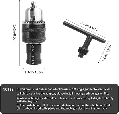 Kofdvdz 5/8-11 Angle grinding machine special conversion chuck, 1.5-10mm diameter metal drill chuck with fixed converter and quick replacement, stable use, can replace electric drill holes