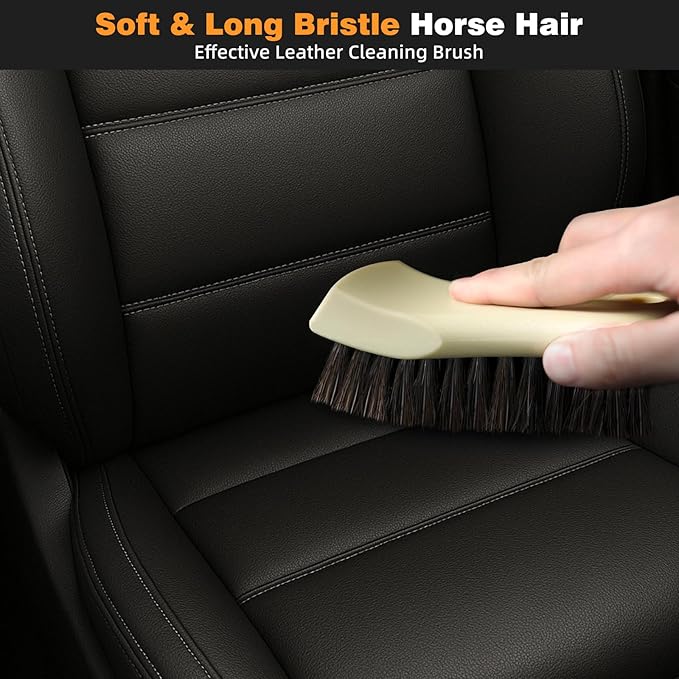 9PCS Car Detailing Brush Set, Bristle Horse Hair Boars Hair Brush with Elbow Adapter, Microfiber Wax Applicator Pads, Drying Towel and Cleaning Gel, Cleaning Kit for Car Interior and Exterior