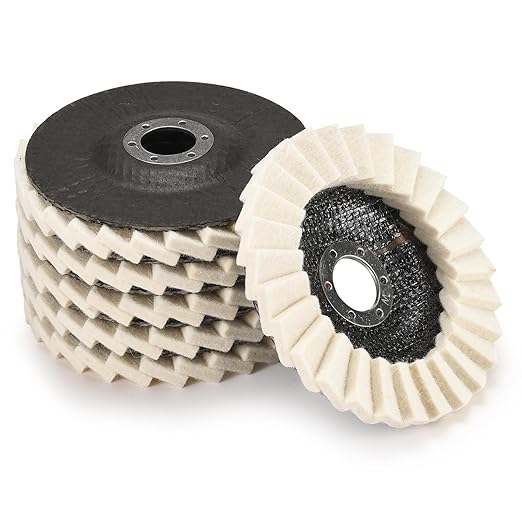Wool Flap Buffing Wheel Pad Wool Polishing Wheel Felt Polishing Flap Discs 5 inch for Angle Grinder, Stainless Steel, Marble, Stone, Furniture, Car Wax for Surface Finishing and Restoration 6pcs