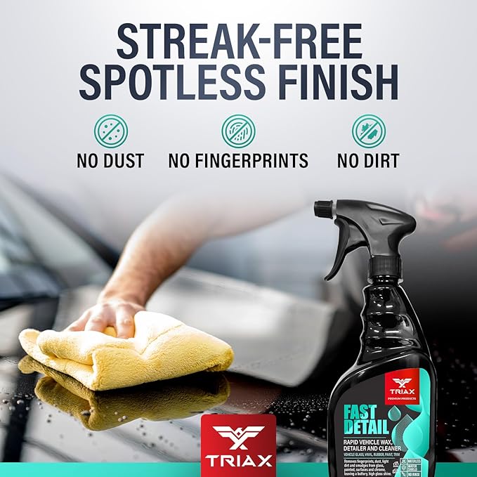 TRIAX Fast Detail Rapid Car Wax and Cleaner, High Gloss Vehicle Detailer for Paint, Glass, Chrome, Rubber, Vinyl, Rims, Plastic Trim, and Bumpers (23 Ounce)