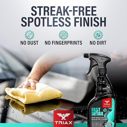 TRIAX Fast Detail Rapid Car Wax and Cleaner, High Gloss Vehicle Detailer for Paint, Glass, Chrome, Rubber, Vinyl, Rims, Plastic Trim, and Bumpers (23 Ounce)