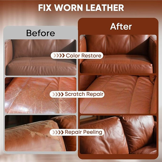 AWOWZ Leather Recoloring Balm - Scratch Repair & Color Restore Kit for Faded Leather, Couch & Car Seats - 10OZ Leather Restorer Balm for Furniture, Auto Interior, Vinyl, Accessories (Light Brown-Tan)
