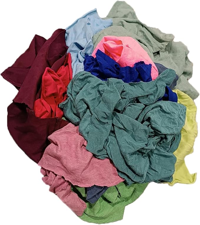 Recycled Color Knit Cleaning Rags (25 lbs. Compressed Box) – Shop Cloths Bulk for Workshops, Mechanics, Painters, and Home Use, Multipurpose Cotton T-Shirt Rags