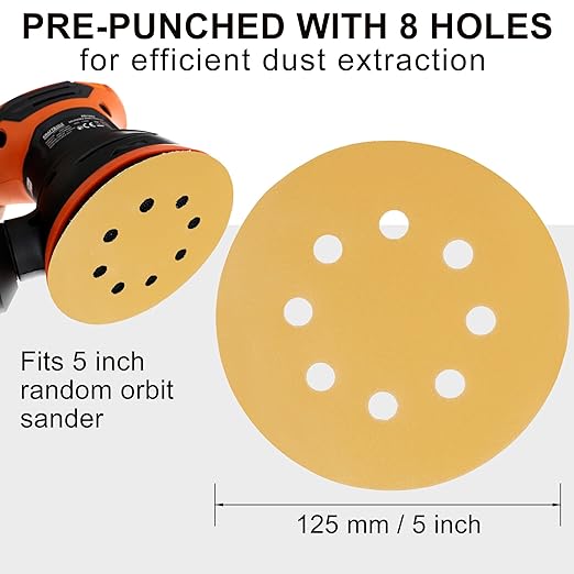 LotFancy 100 PCS 400 Grit Sandpaper, 5 Inch 8 Hole Sanding Disc Aluminum Oxide, Orbital Sander Sandpaper for Stripping Paint, Sand Paper for Wood, Plastic, Rust Removal, Random Orbital Sander Pads