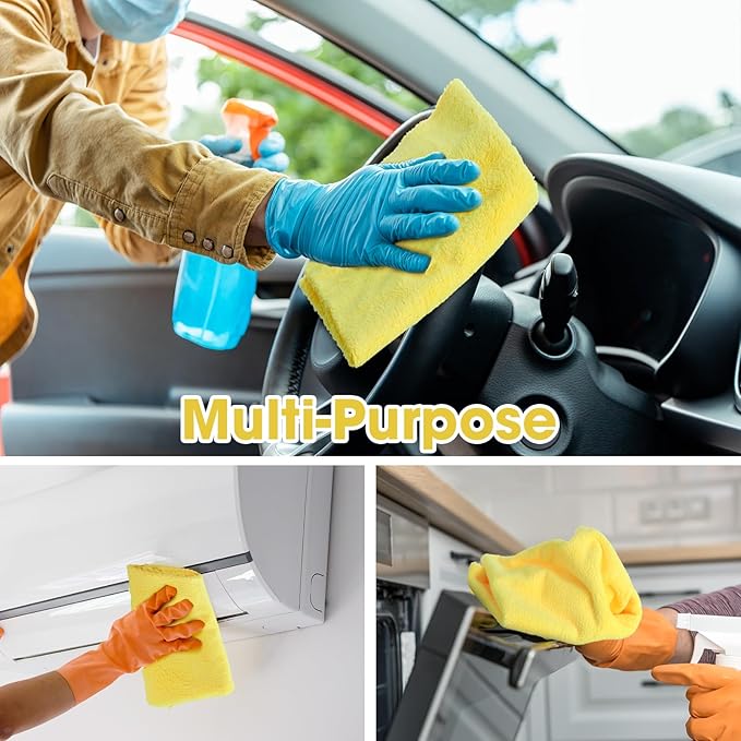 Shimeyao 30 Pcs Edgeless Microfiber Plush Towels for Cars Detailing Drying Wash Polishing Absorbent Cleaning Cloths, 500 GSM(16 x 16 Inch, Yellow)