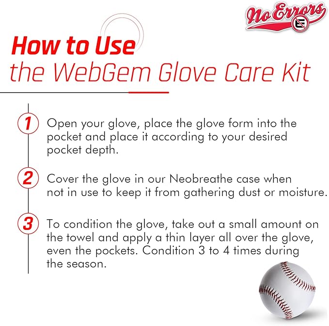 No Errors WebGem Fielder’s Glove Care System – Formation & Break-in Tool for Baseball Mitts, Holds Shape, Essential Gear, Gift for Players