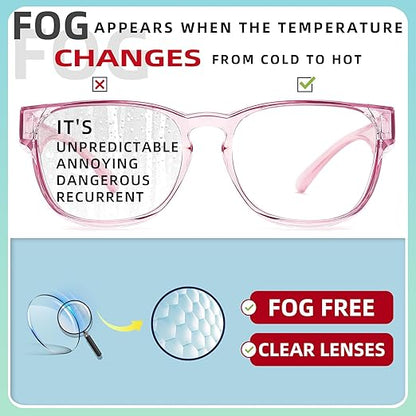Alsenor Safety Glasses Anti Fog Goggles Fit Over Prescription Eyewear For ANSI Z87.1 Certified Oversized Eyeglasses For Men Women (Oversized-Pink)