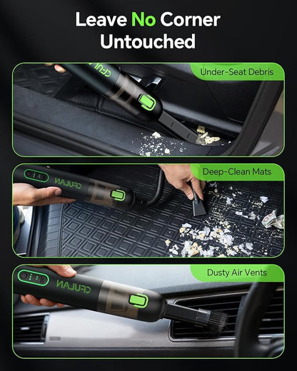Cfulan Car Vacuum Portable Cordless, 21KPa 4-in-1 Handheld Mini Vacuum Cleaner with 8 Attachments, 3 Suction Modes, One-Touch Empty, Type-C Charge, Hand Vacuum for Car, Home, Keyboard, Small Job